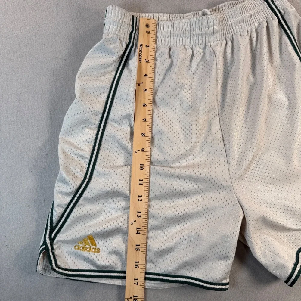 Adidas Mens Mesh Basketball Shorts White Green Gold Logo Vintage Style Small